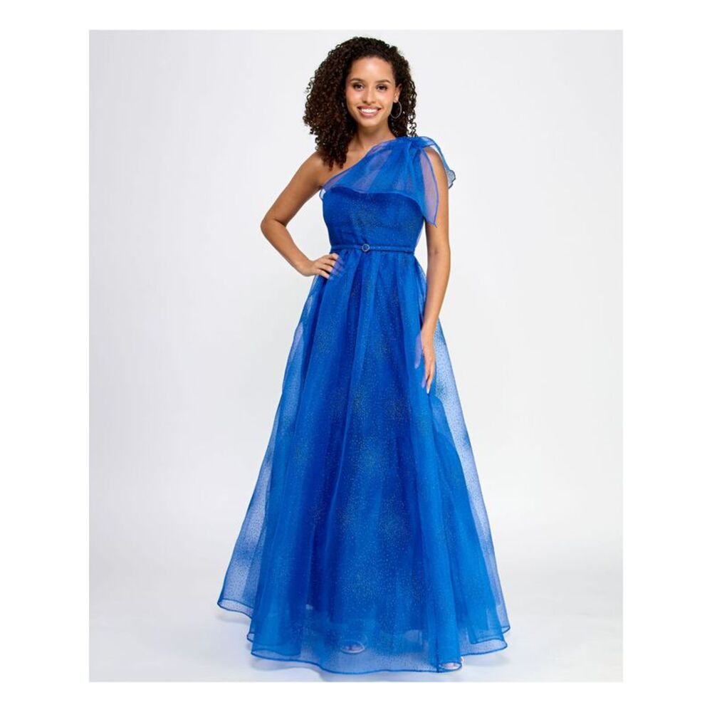 VIOLET WEEKEND Womens Dress Blue Belted Sleeveless Formal Tulle Sash Juniors 1\2